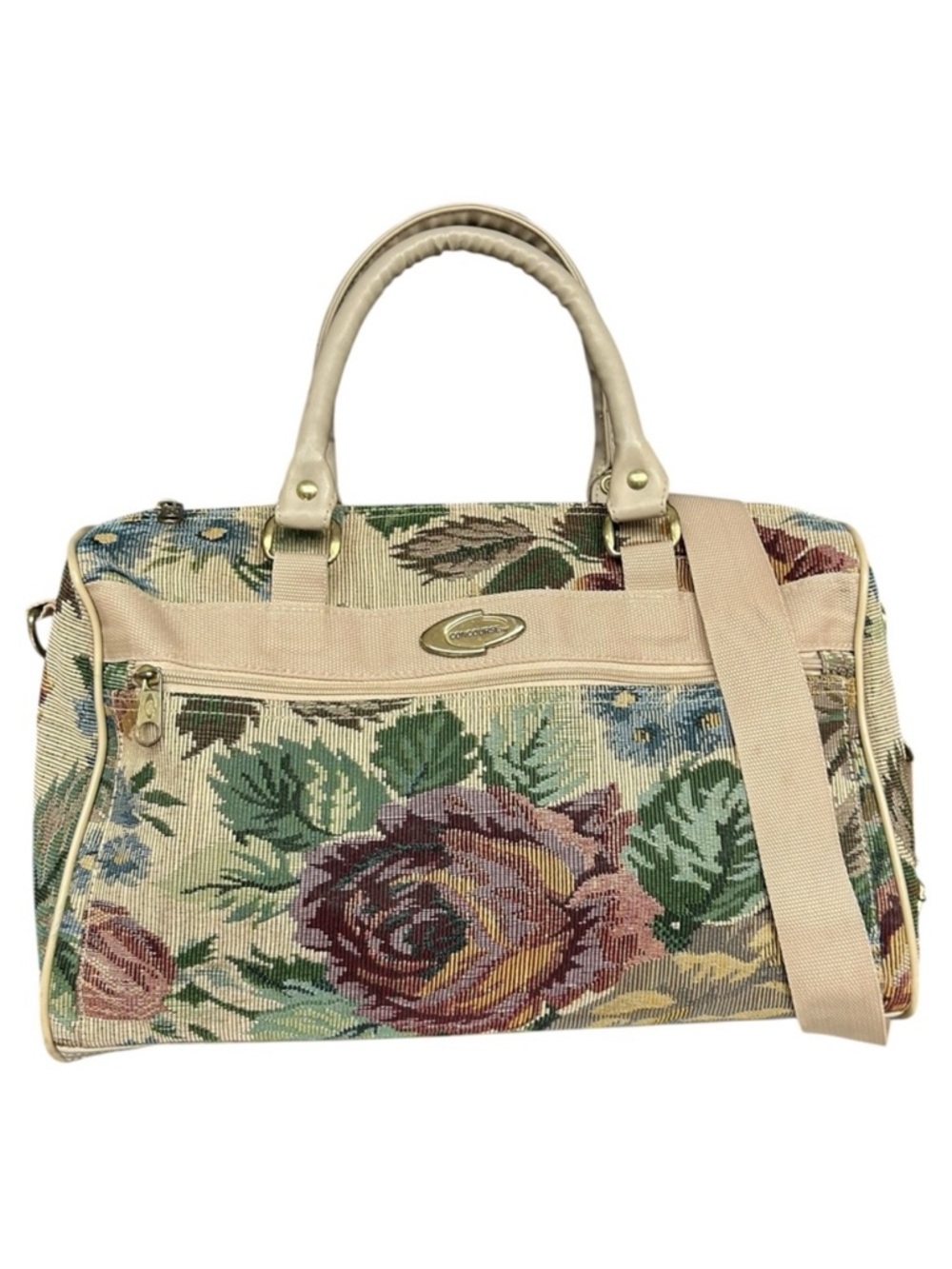 Vintage Floral Tapestry Weekender Travel Bag Carry On Duffle